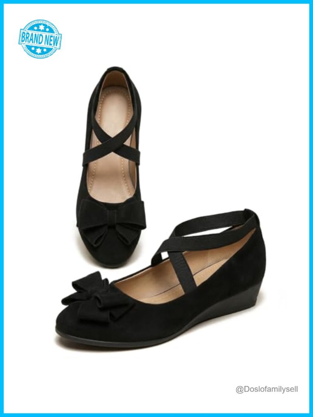 Wedge Mary Jane Platform Pumps Suede-Like Cross Strap Closed Toe Office Shoes